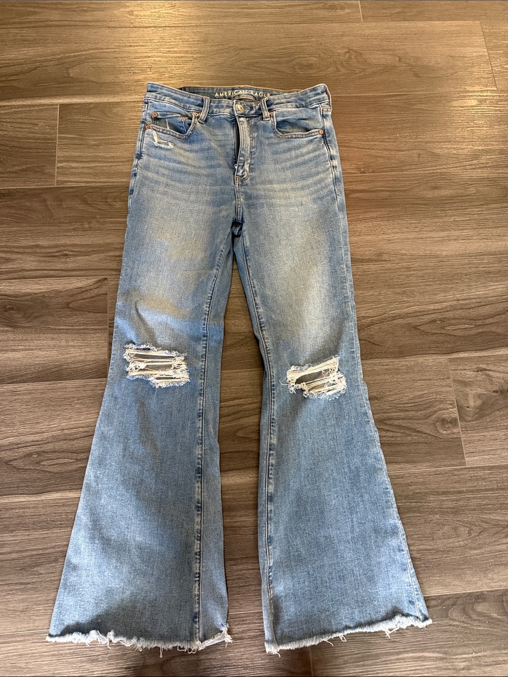American Eagle Outfitters Light Blue Distressed Flare Jeans